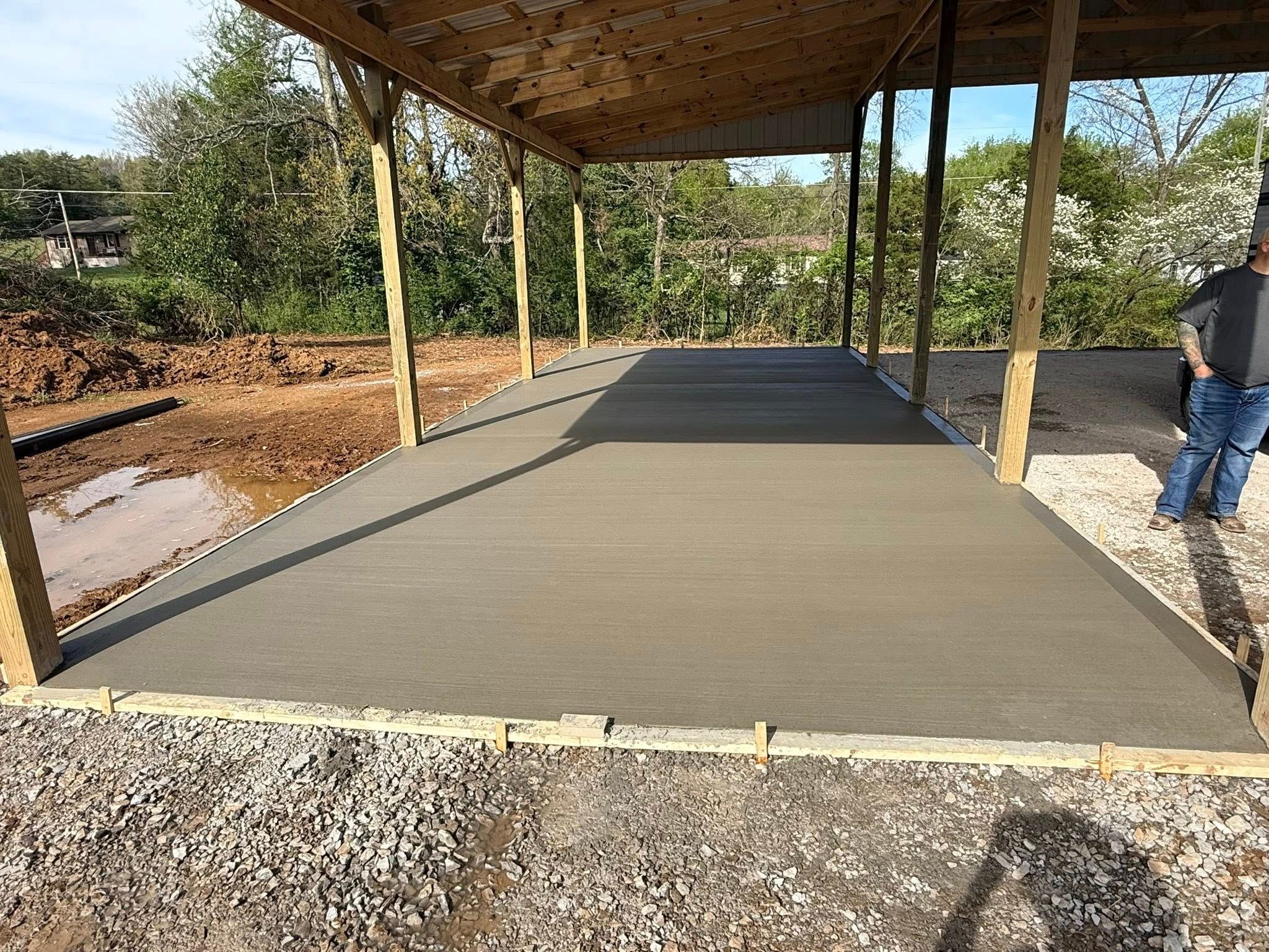 Fresh pole-barn concrete slab in Knoxville TN